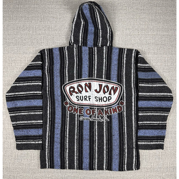 Ron Jon Surf Shop Pullover Hoodie Drug Rug Adult Sz Medium Blue Black Poncho EUC - Picture 7 of 10